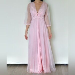 Vtg Jcpenny 90s 2-Piece Elegant Pink Sheer Gown Set Size Small